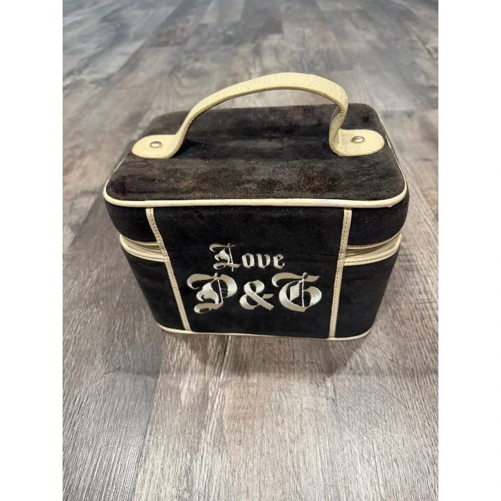 Juicy Couture Vintage Velour Vanity Case Brown Cream Y2K Makeup Bag Mirror